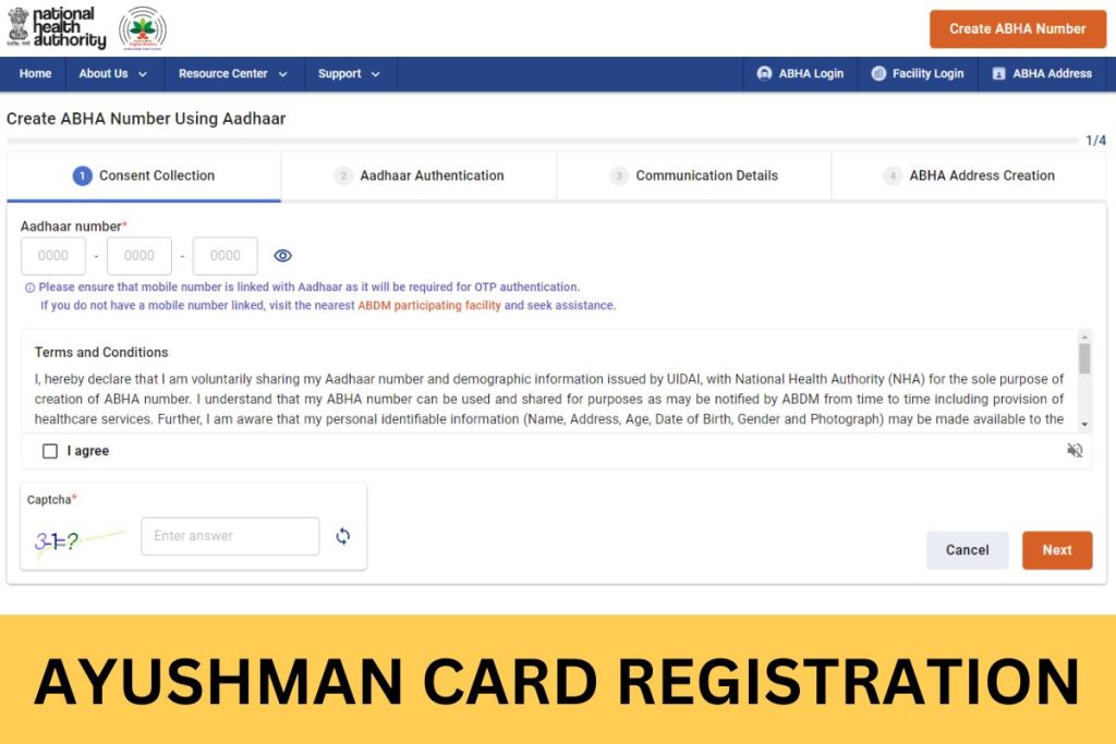 Ayushman Card Apply Online, PMJAY Abha Card Registration